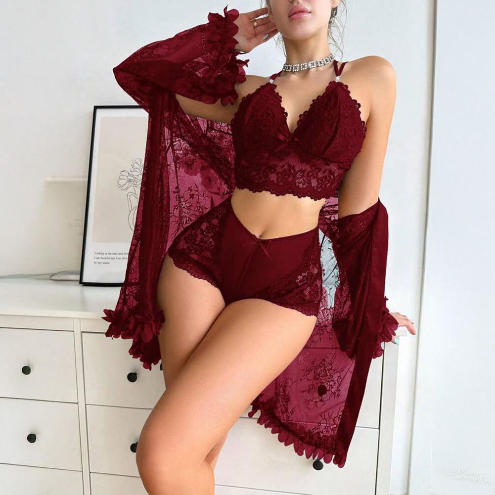 Sheer Bra Lace - Sexy See Through Mesh Sleepwear Set,