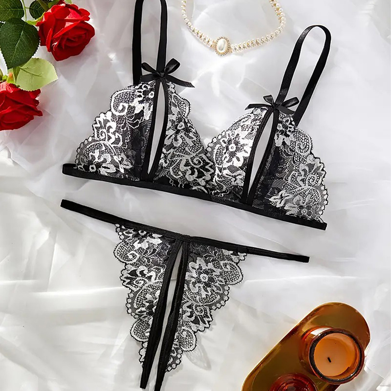 Black Hot Crotchless Sexy Wome - Lace Bralette Set review and price
