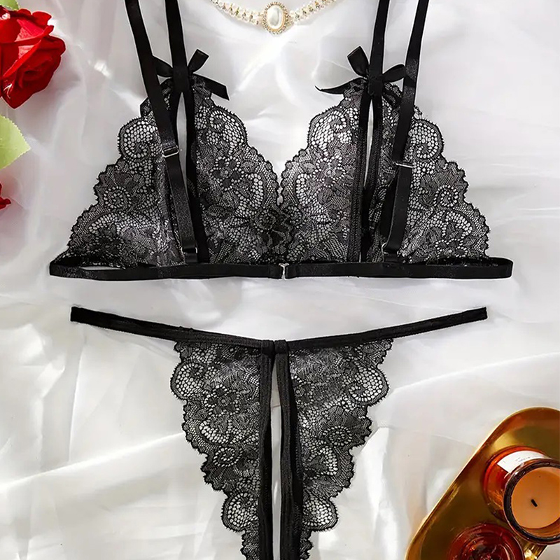 Black Hot Crotchless Sexy Wome - Lace Bralette Set review and price